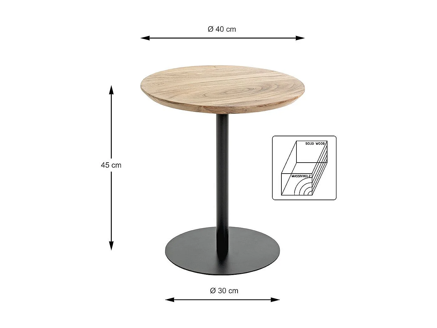 Table d'appoint ronde coloris chêne naturel et pied en métal Noir - diamètre 40 x Hauteur 45 cm