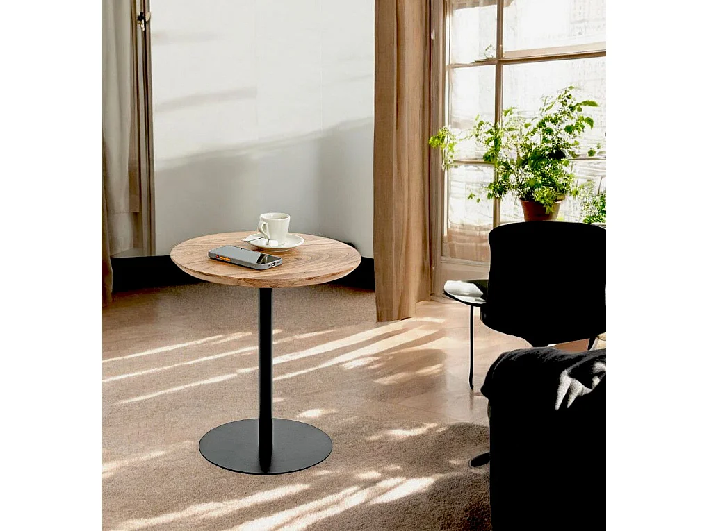 Table d'appoint ronde coloris chêne naturel et pied en métal Noir - diamètre 40 x Hauteur 45 cm