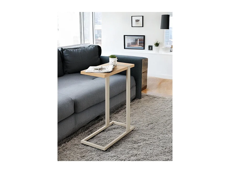 Table d'appoint étagère coloris Chêne naturel et métal gris - Longueur 24 x Profondeur 49 x Hauteur 64 cm