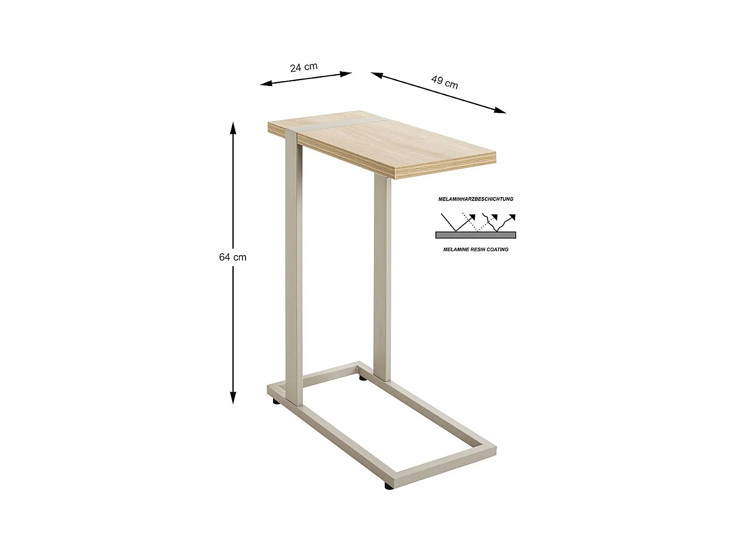 Table d'appoint étagère coloris Chêne naturel et métal gris - Longueur 24 x Profondeur 49 x Hauteur 64 cm