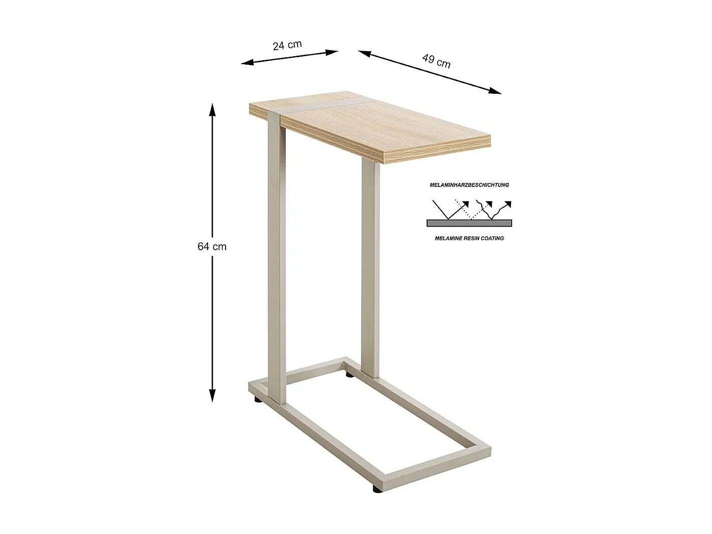 Table d'appoint étagère coloris Chêne naturel et métal gris - Longueur 24 x Profondeur 49 x Hauteur 64 cm