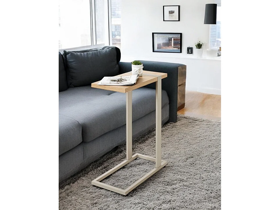 Table d'appoint étagère coloris Chêne naturel et métal gris - Longueur 24 x Profondeur 49 x Hauteur 64 cm