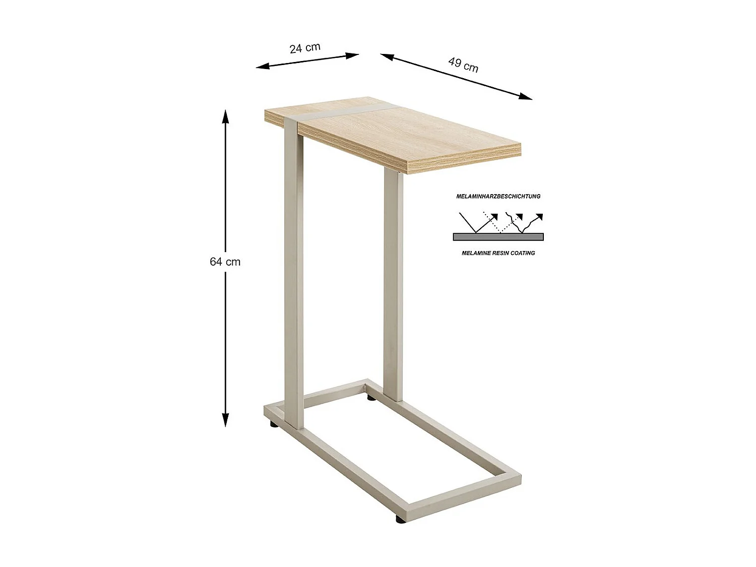 Table d'appoint étagère coloris Chêne naturel et métal gris - Longueur 24 x Profondeur 49 x Hauteur 64 cm