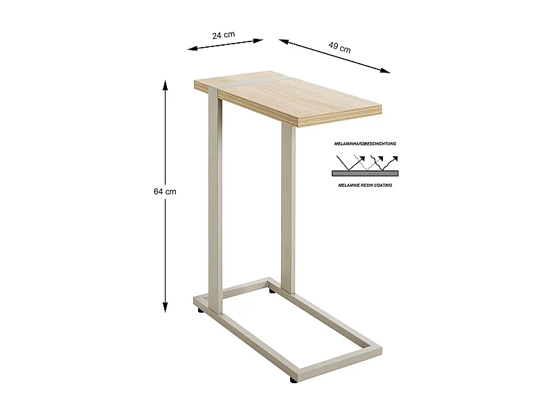 Table d'appoint étagère coloris Chêne naturel et métal gris - Longueur 24 x Profondeur 49 x Hauteur 64 cm