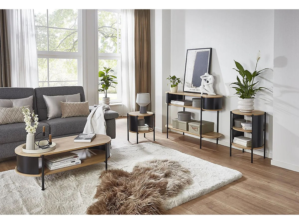 Table basse coloris Chêne/Noir- Longueur 100 x Hauteur 37 x Profondeur 54 cm