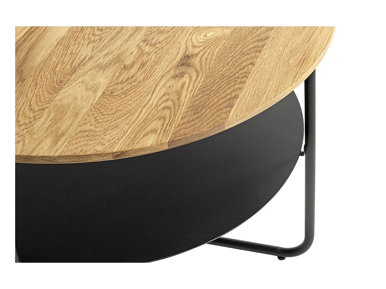 Table basse ronde table séjour et salon coloris chêne et métal en noir - Diamètre 70 x Hauteur 45 cm