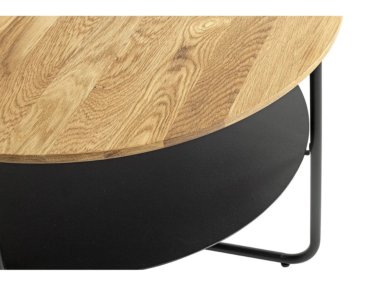 Table basse ronde table séjour et salon coloris chêne et métal en noir - Diamètre 70 x Hauteur 45 cm