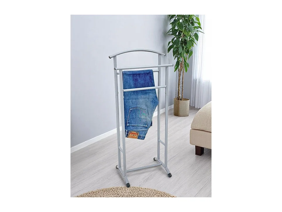 Valet de nuit double en métal gris - Longueur 48 x Hauteur 107 x Profondeur 36 cm