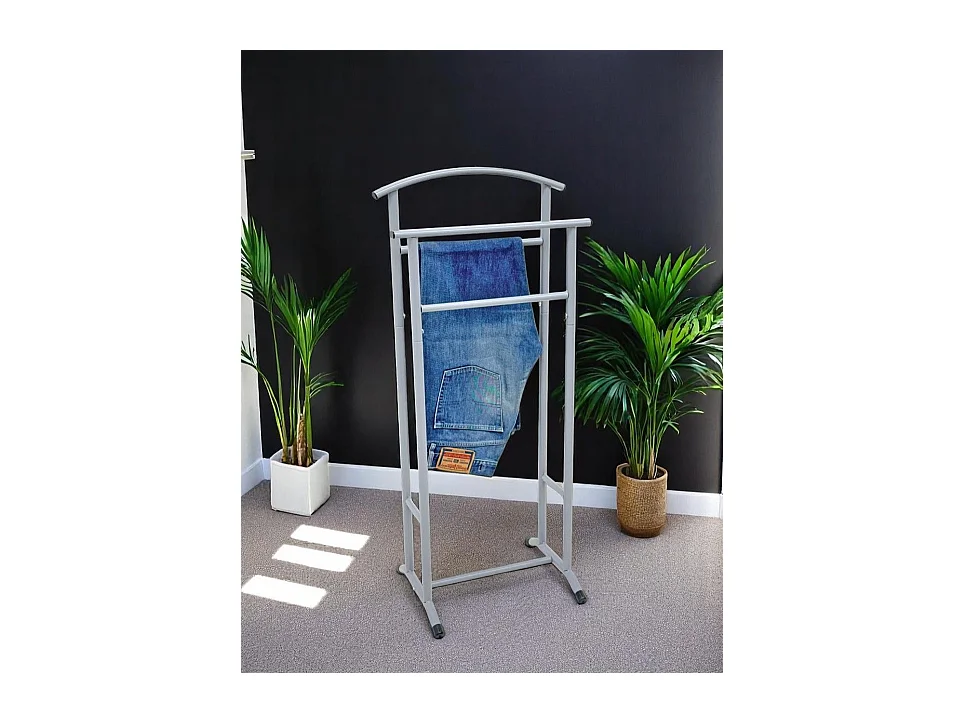 Valet de nuit double en métal gris - Longueur 48 x Hauteur 107 x Profondeur 36 cm