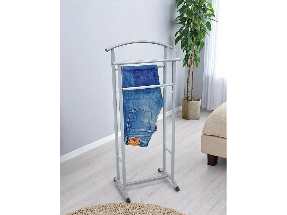 Valet de nuit double en métal gris - Longueur 48 x Hauteur 107 x Profondeur 36 cm