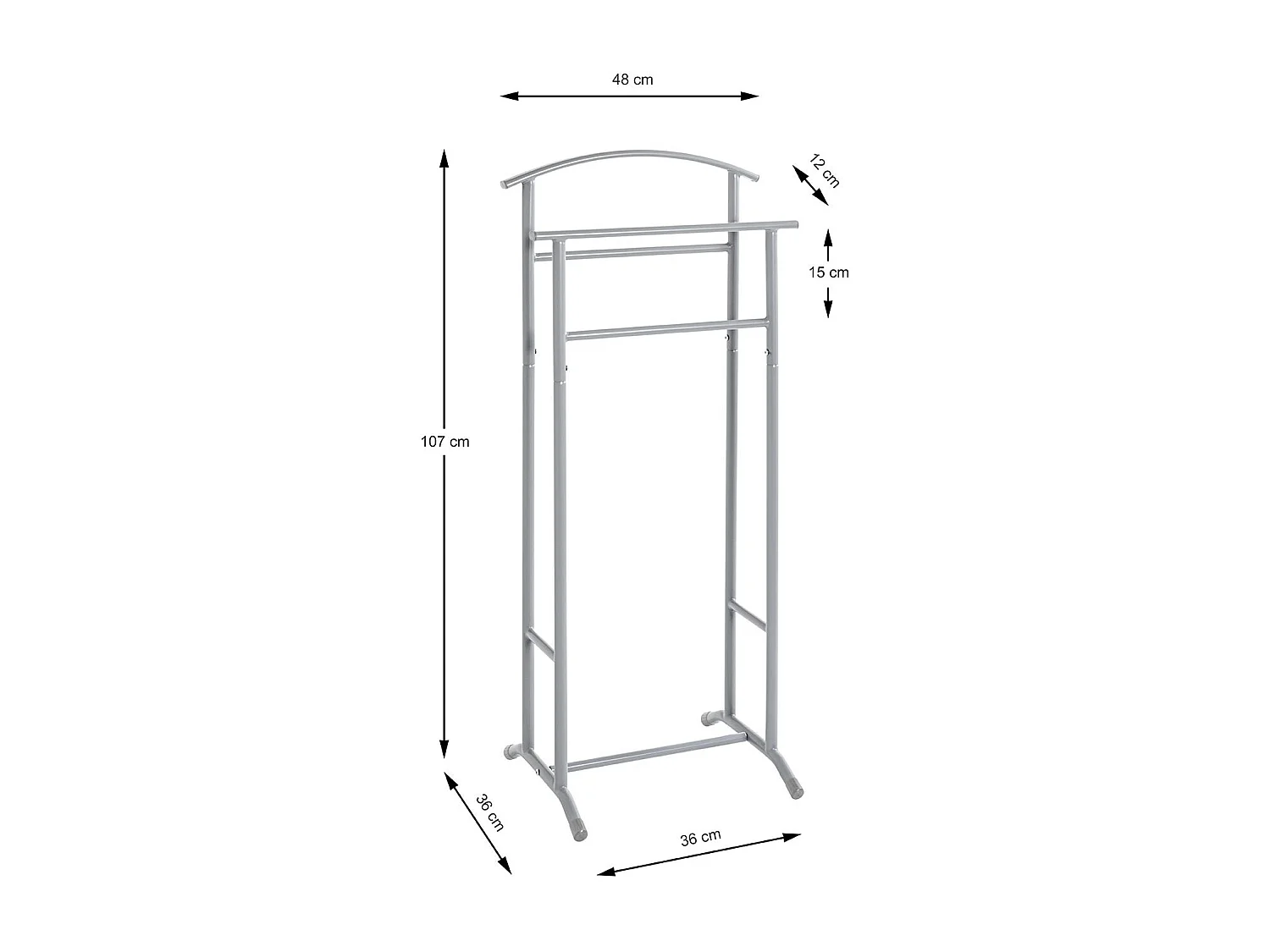 Valet de nuit double en métal gris - Longueur 48 x Hauteur 107 x Profondeur 36 cm