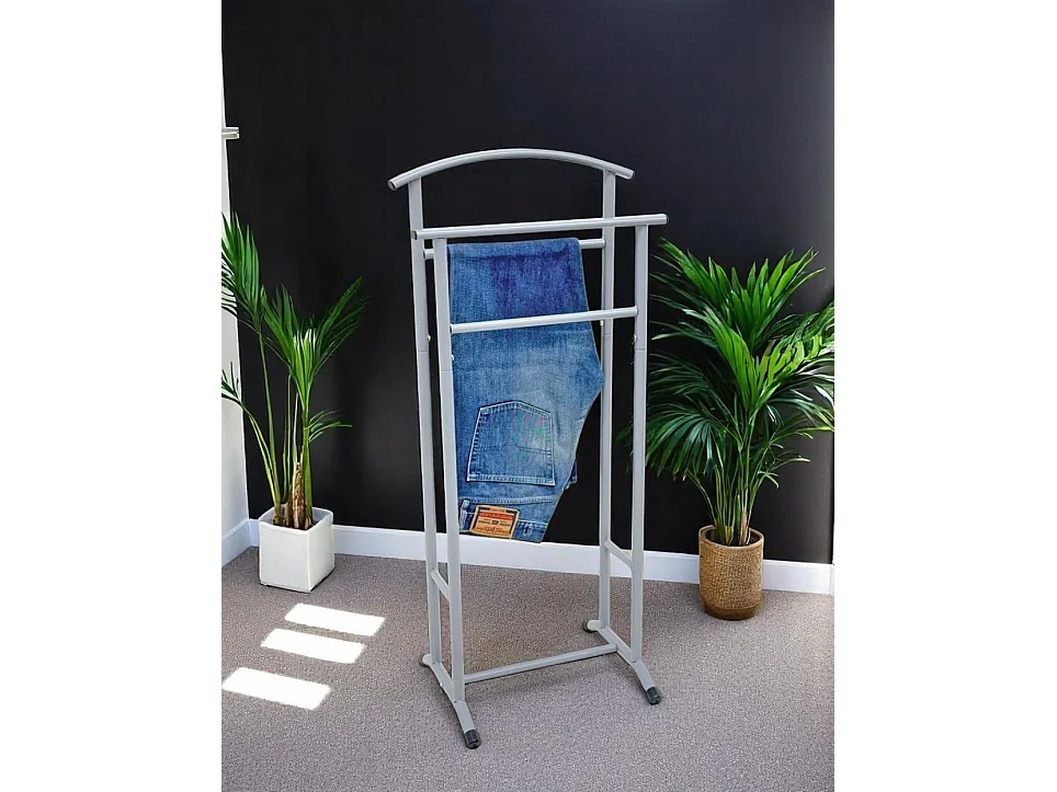 Valet de nuit double en métal gris - Longueur 48 x Hauteur 107 x Profondeur 36 cm