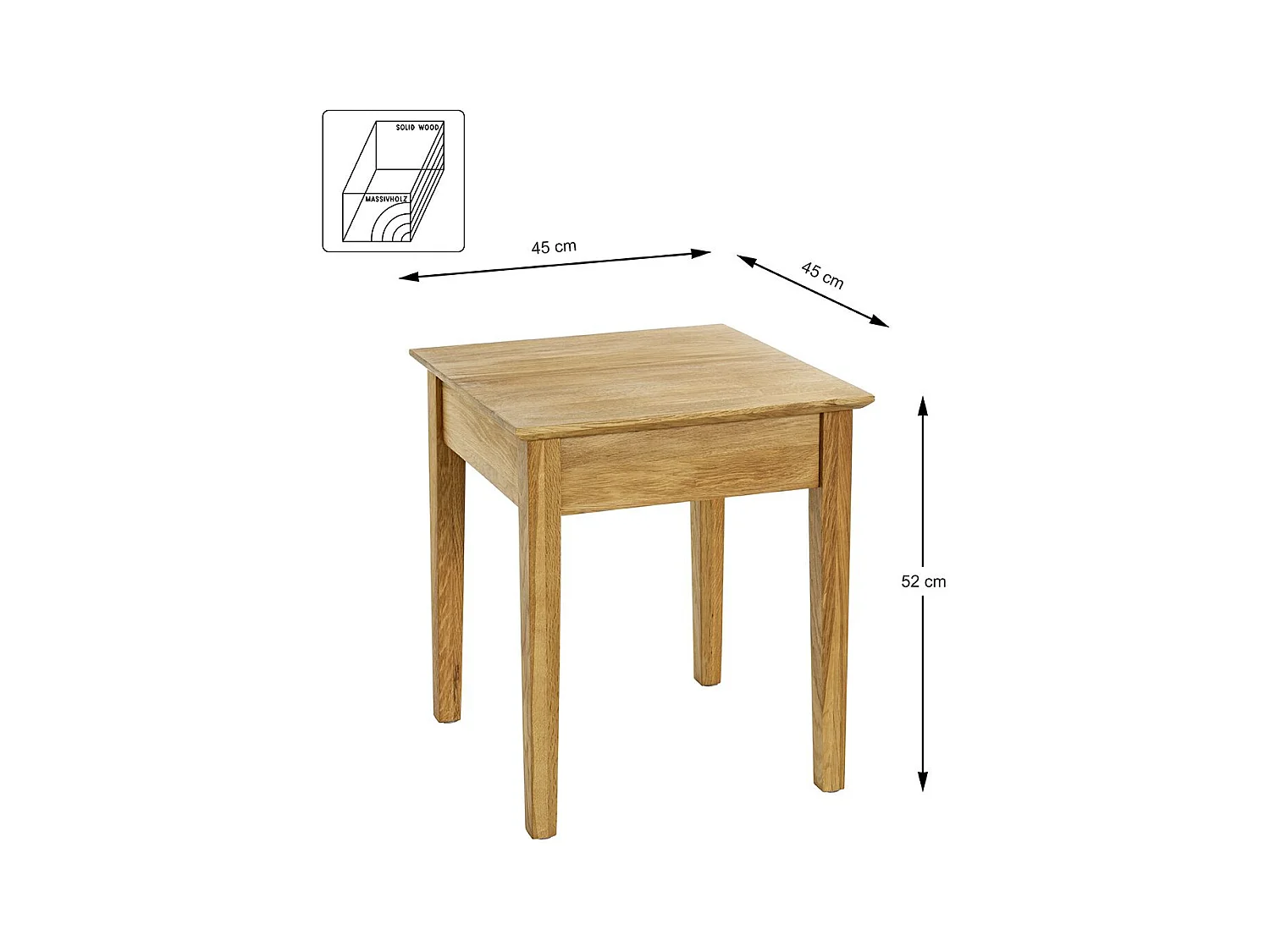 Table d'appoint en bois massif huilé coloris chêne - Longueur 45 x Profondeur 45 x Hauteur 52cm