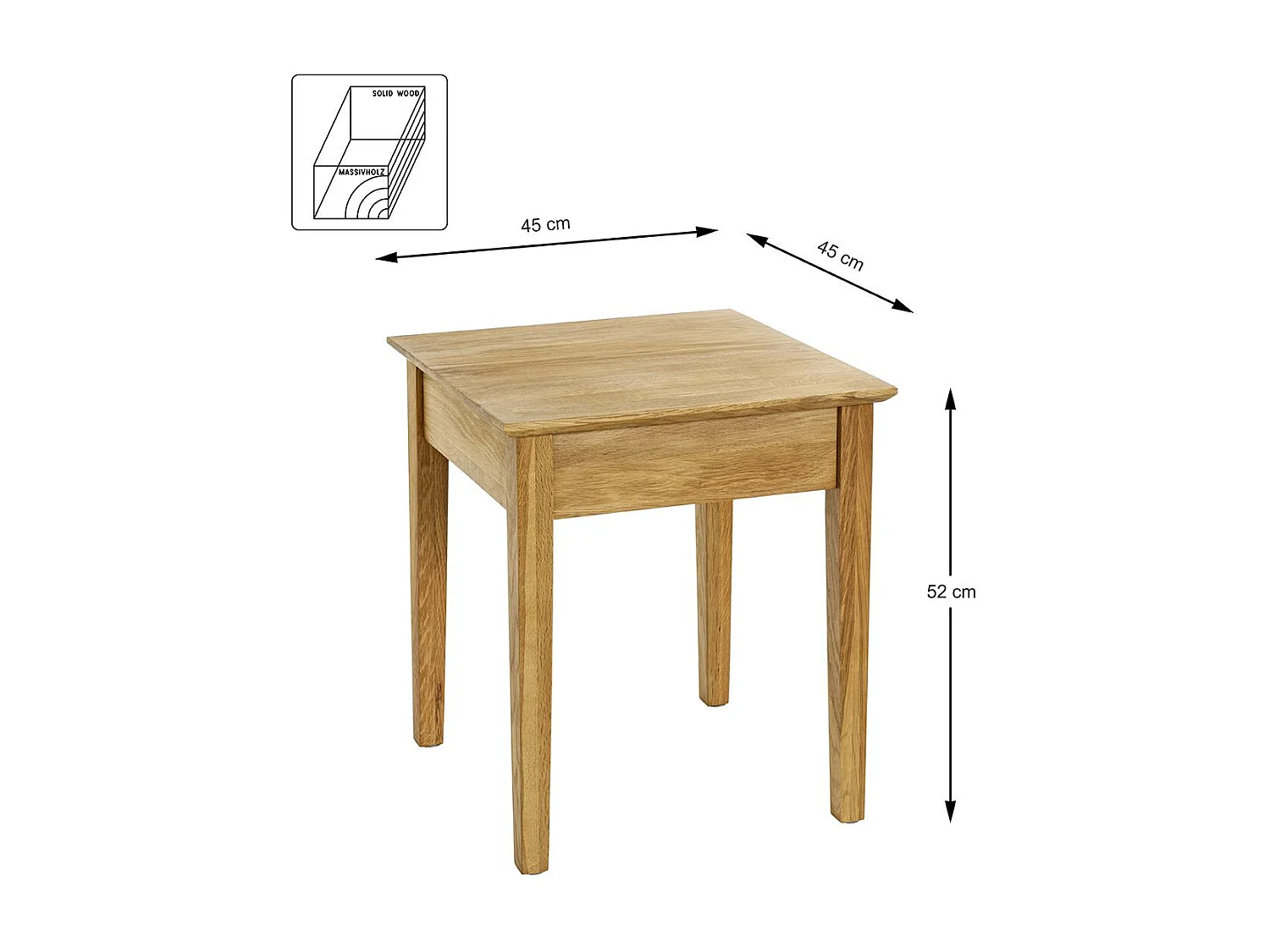 Table d'appoint en bois massif huilé coloris chêne - Longueur 45 x Profondeur 45 x Hauteur 52cm