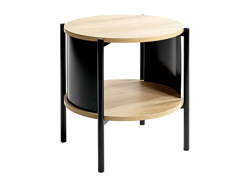 Table d'appoint Table basse coloris Chêne/Noir - Diamètre 44 x Hauteur 44 cm
