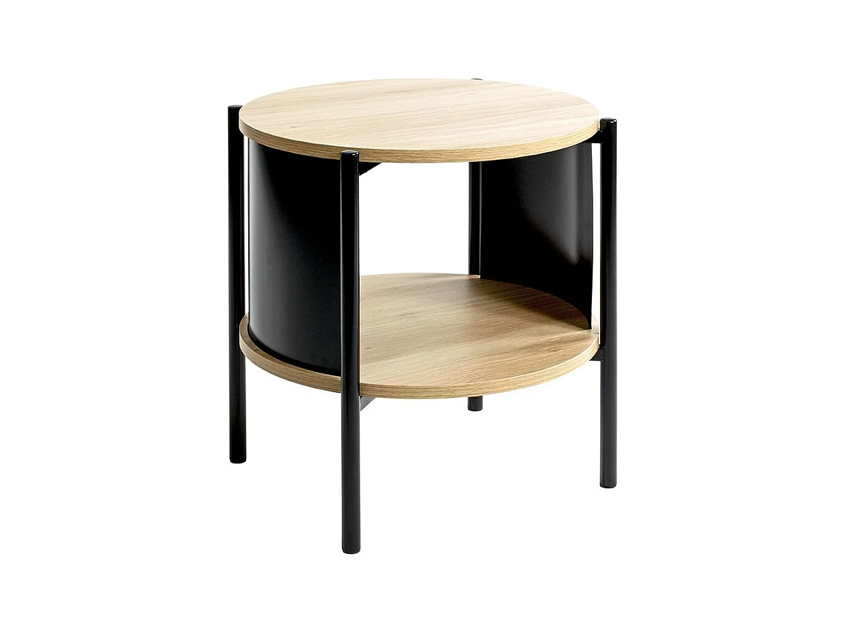 Table d'appoint Table basse coloris Chêne/Noir - Diamètre 44 x Hauteur 44 cm