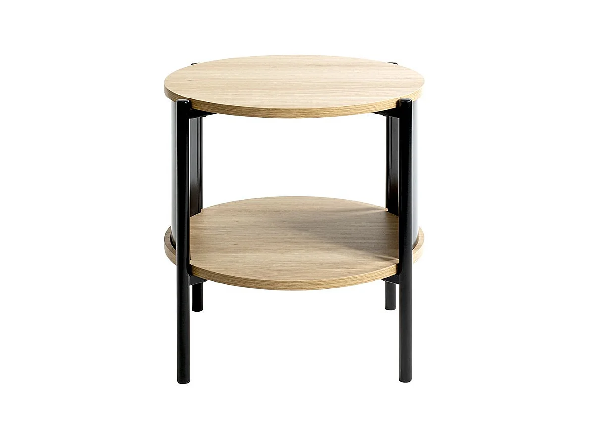 Table d'appoint Table basse coloris Chêne/Noir - Diamètre 44 x Hauteur 44 cm