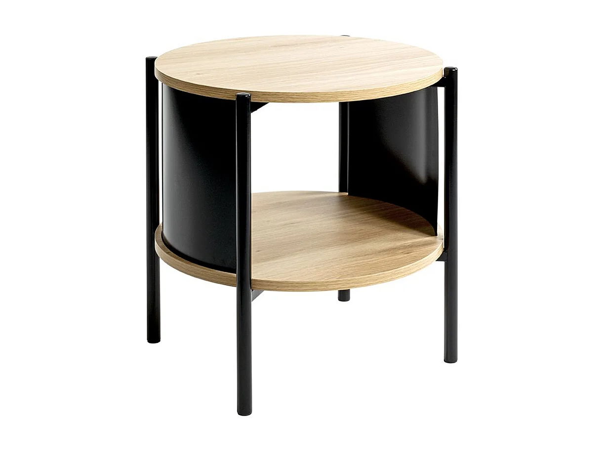 Table d'appoint Table basse coloris Chêne/Noir - Diamètre 44 x Hauteur 44 cm