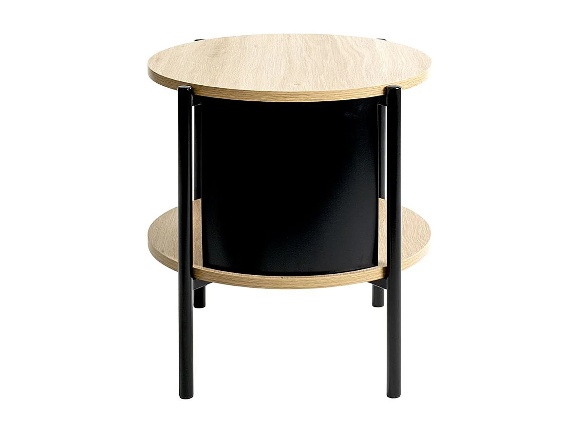 Table d'appoint Table basse coloris Chêne/Noir - Diamètre 44 x Hauteur 44 cm