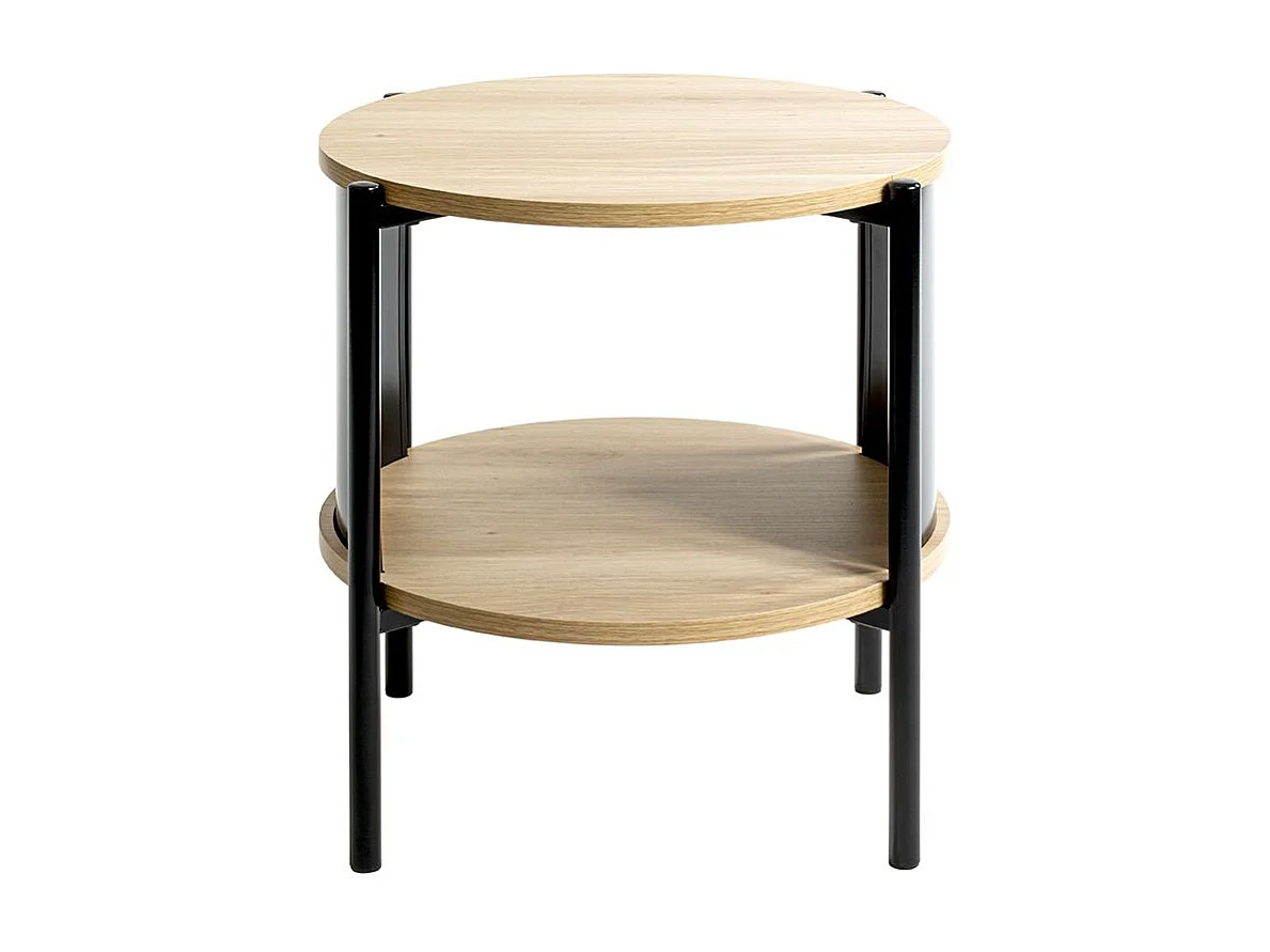 Table d'appoint Table basse coloris Chêne/Noir - Diamètre 44 x Hauteur 44 cm