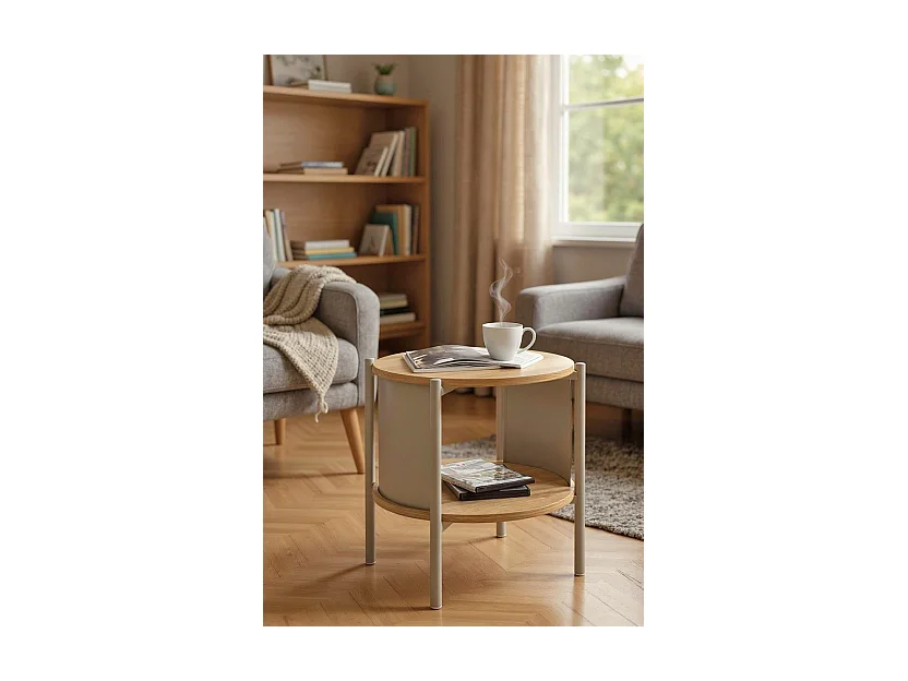 Table d'appoint Table basse coloris Chêne/gris - Diamètre 44 x Hauteur 44 cm