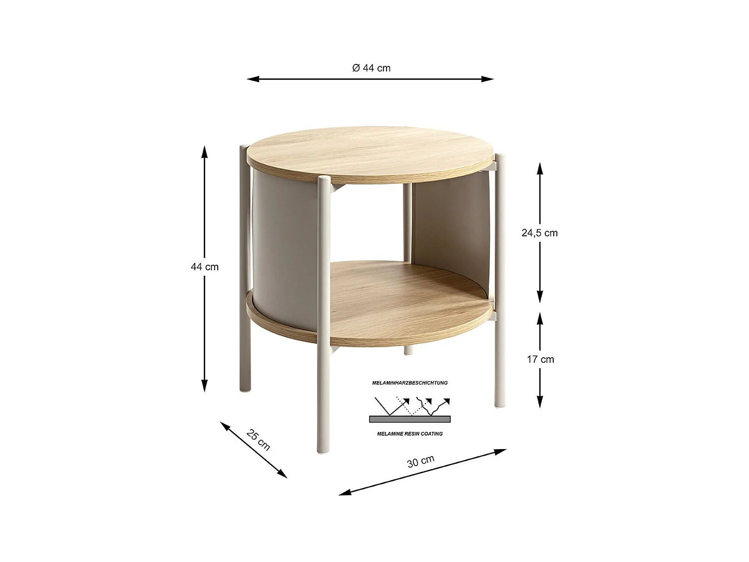 Table d'appoint Table basse coloris Chêne/gris - Diamètre 44 x Hauteur 44 cm