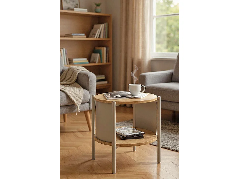 Table d'appoint Table basse coloris Chêne/gris - Diamètre 44 x Hauteur 44 cm