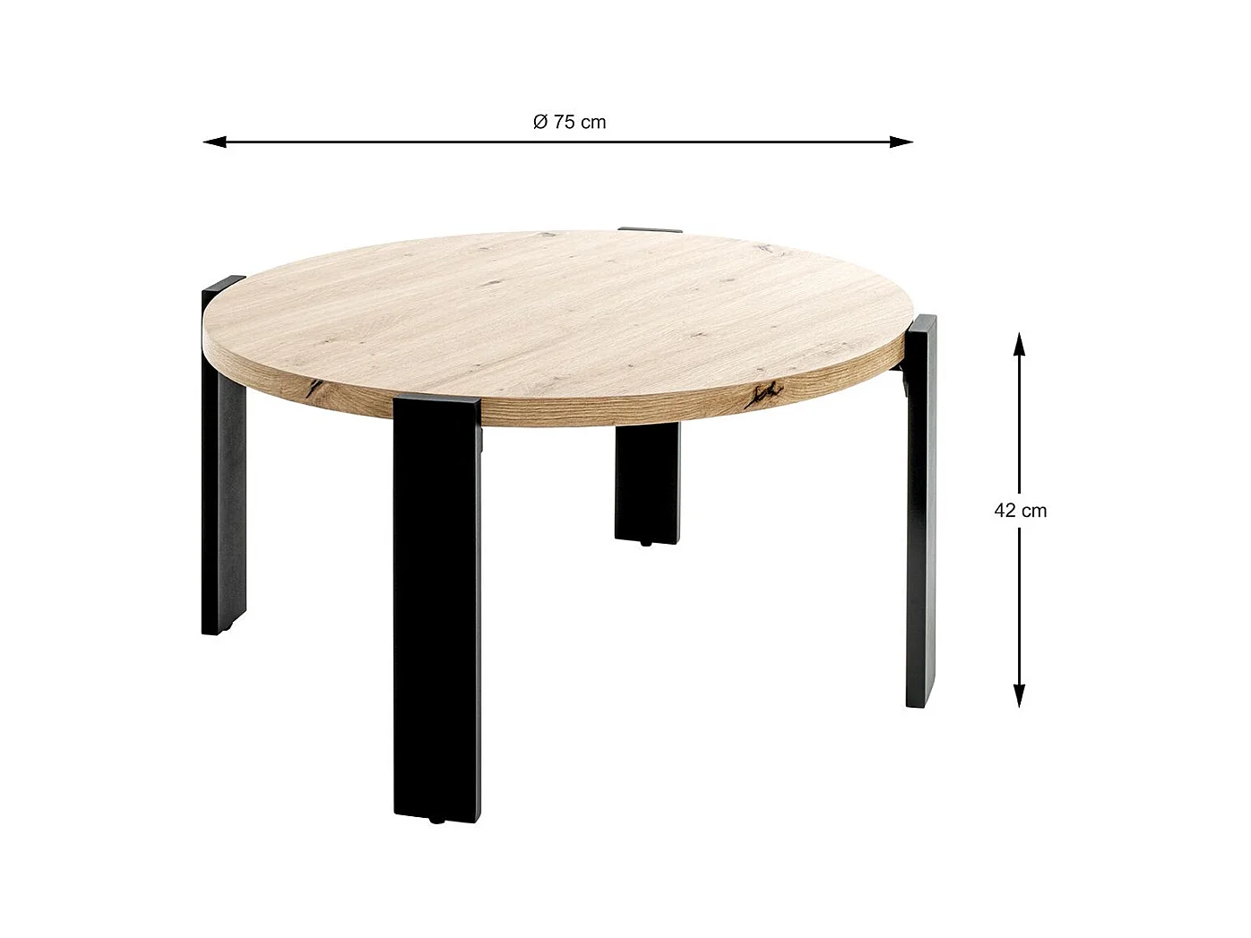 Table basse ronde coloris chêne et métal noir - Diamètre 75 x Hauteur 42 cm