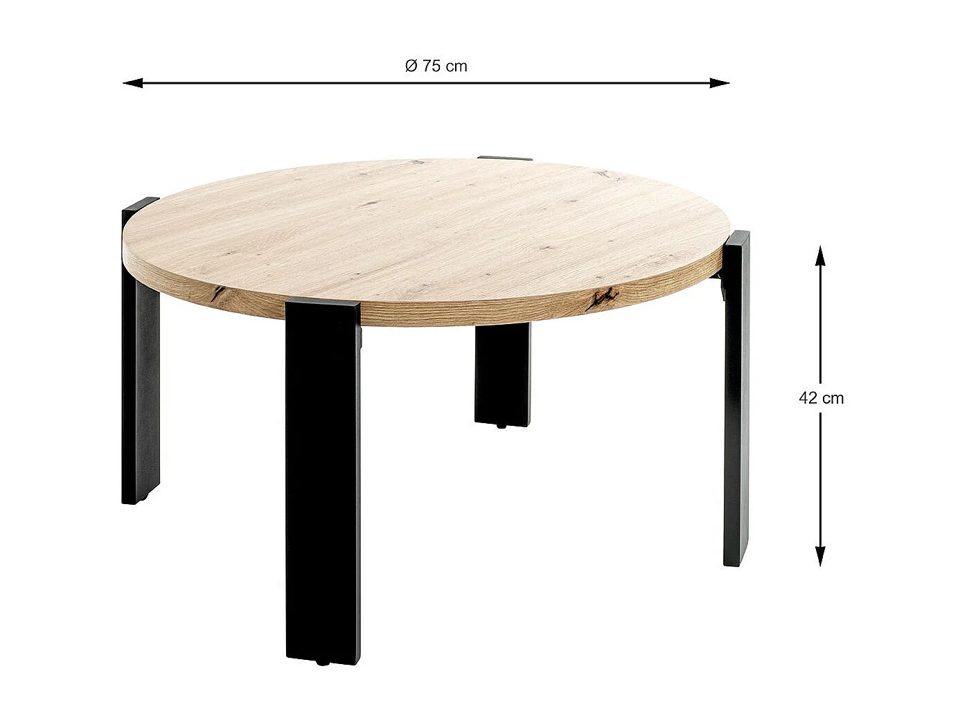 Table basse ronde coloris chêne et métal noir - Diamètre 75 x Hauteur 42 cm