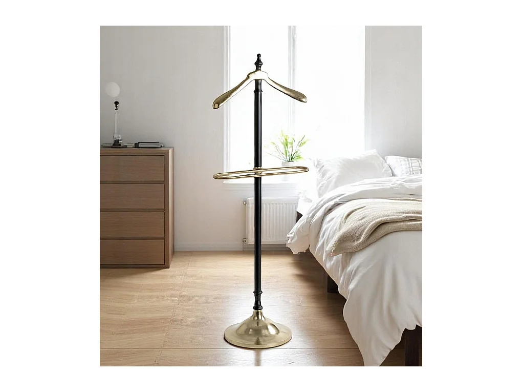 Valet de nuit avec cintre integré coloris Noir/Or - Longueur 45 x Hauteur 130 x Profondeur 32 cm