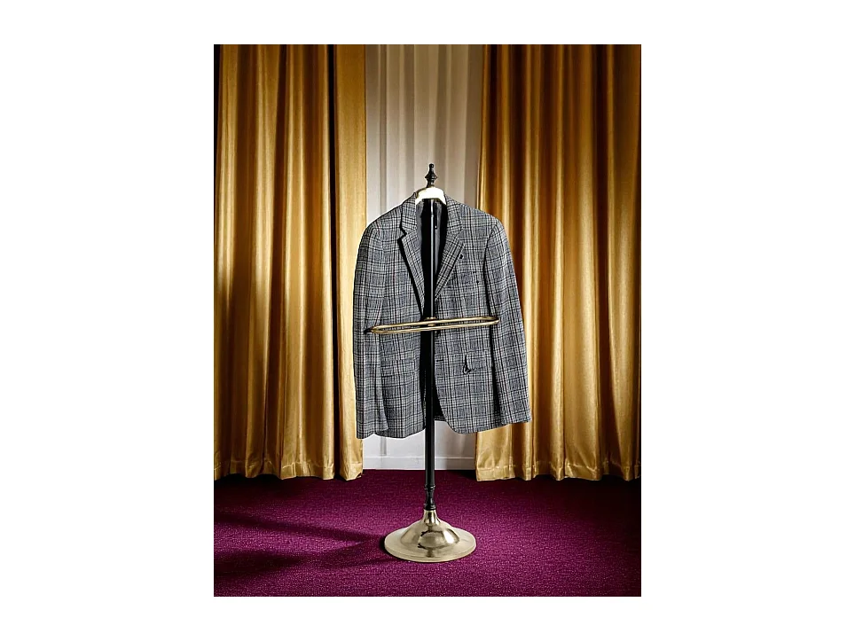 Valet de nuit avec cintre integré coloris Noir/Or - Longueur 45 x Hauteur 130 x Profondeur 32 cm