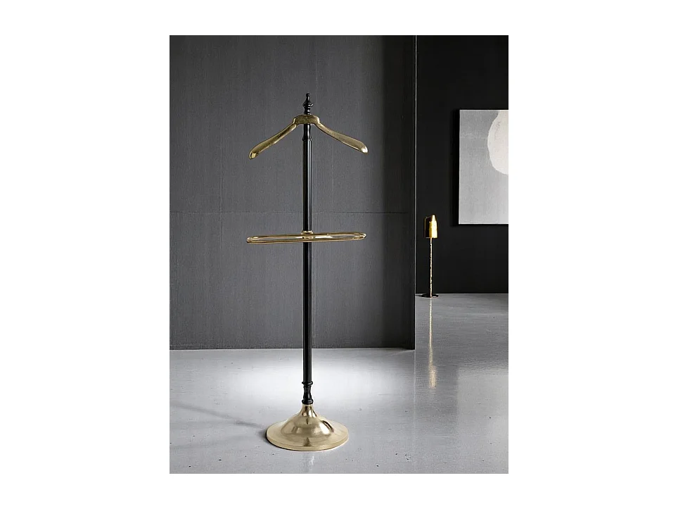 Valet de nuit avec cintre integré coloris Noir/Or - Longueur 45 x Hauteur 130 x Profondeur 32 cm