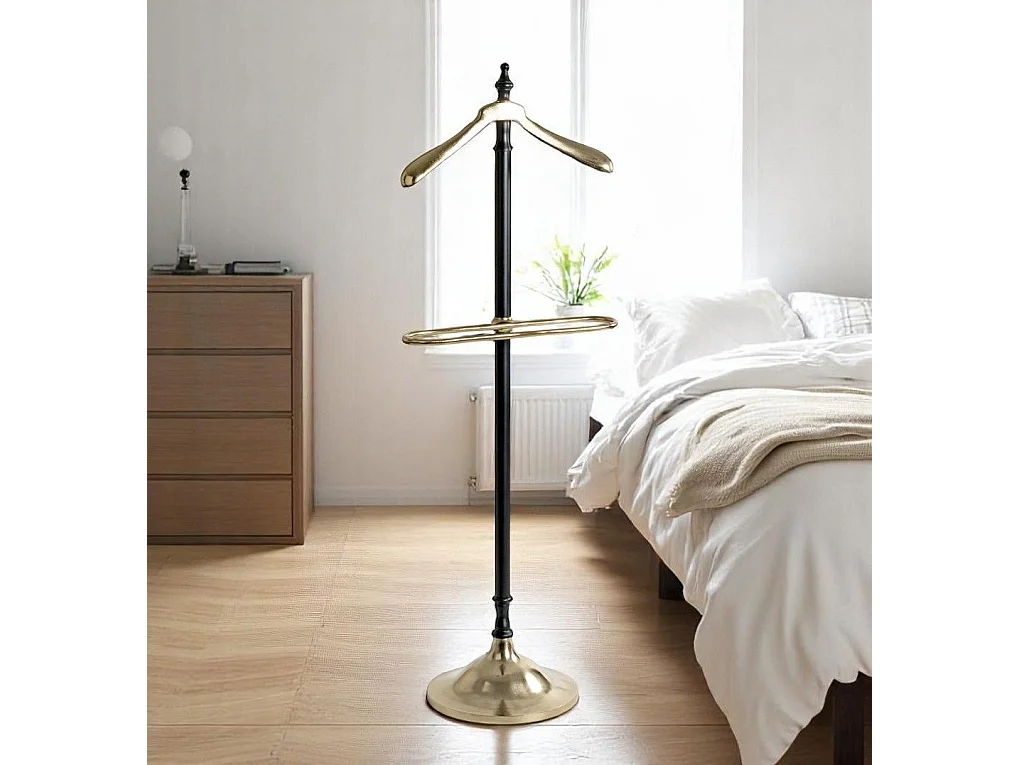 Valet de nuit avec cintre integré coloris Noir/Or - Longueur 45 x Hauteur 130 x Profondeur 32 cm