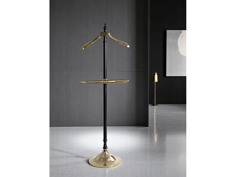 Valet de nuit avec cintre integré coloris Noir/Or - Longueur 45 x Hauteur 130 x Profondeur 32 cm