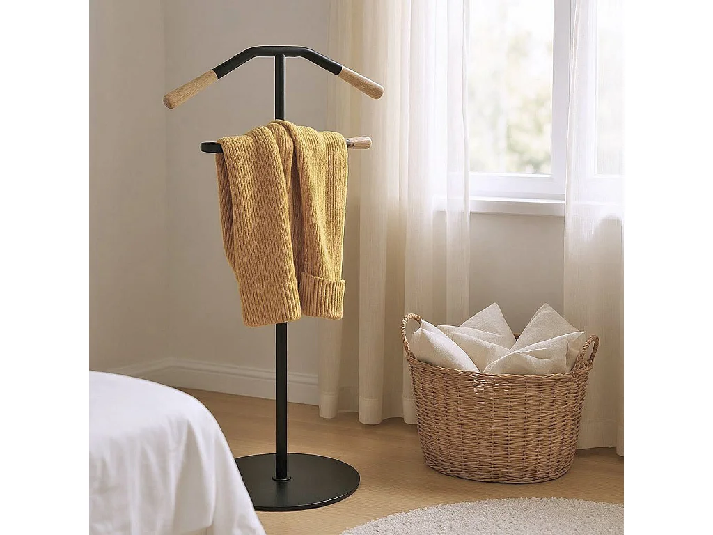 Valet de nuit avec cintre intégré coloris Noir - Longueur 50 x Profondeur 34 x Hauteur 105 cm