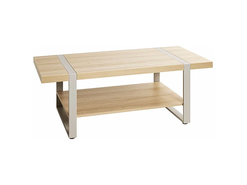 Table basse coloris Chêne naturel et métal gris - Longueur 120 x Profondeur 60 x Hauteur 45 cm