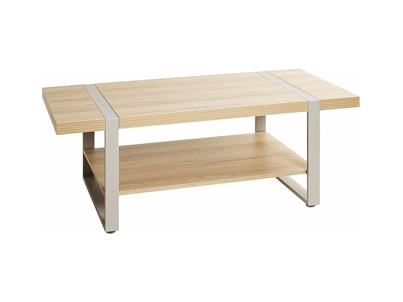 Table basse coloris Chêne naturel et métal gris - Longueur 120 x Profondeur 60 x Hauteur 45 cm