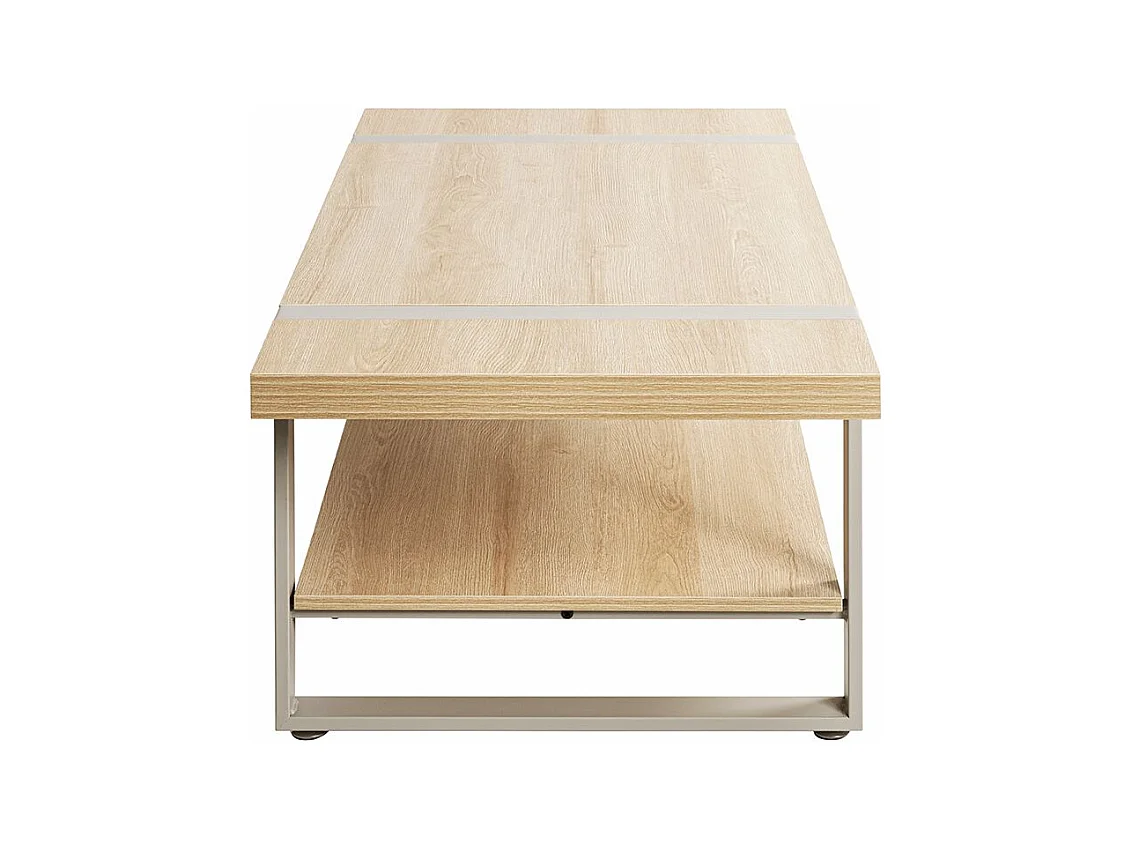 Table basse coloris Chêne naturel et métal gris - Longueur 120 x Profondeur 60 x Hauteur 45 cm