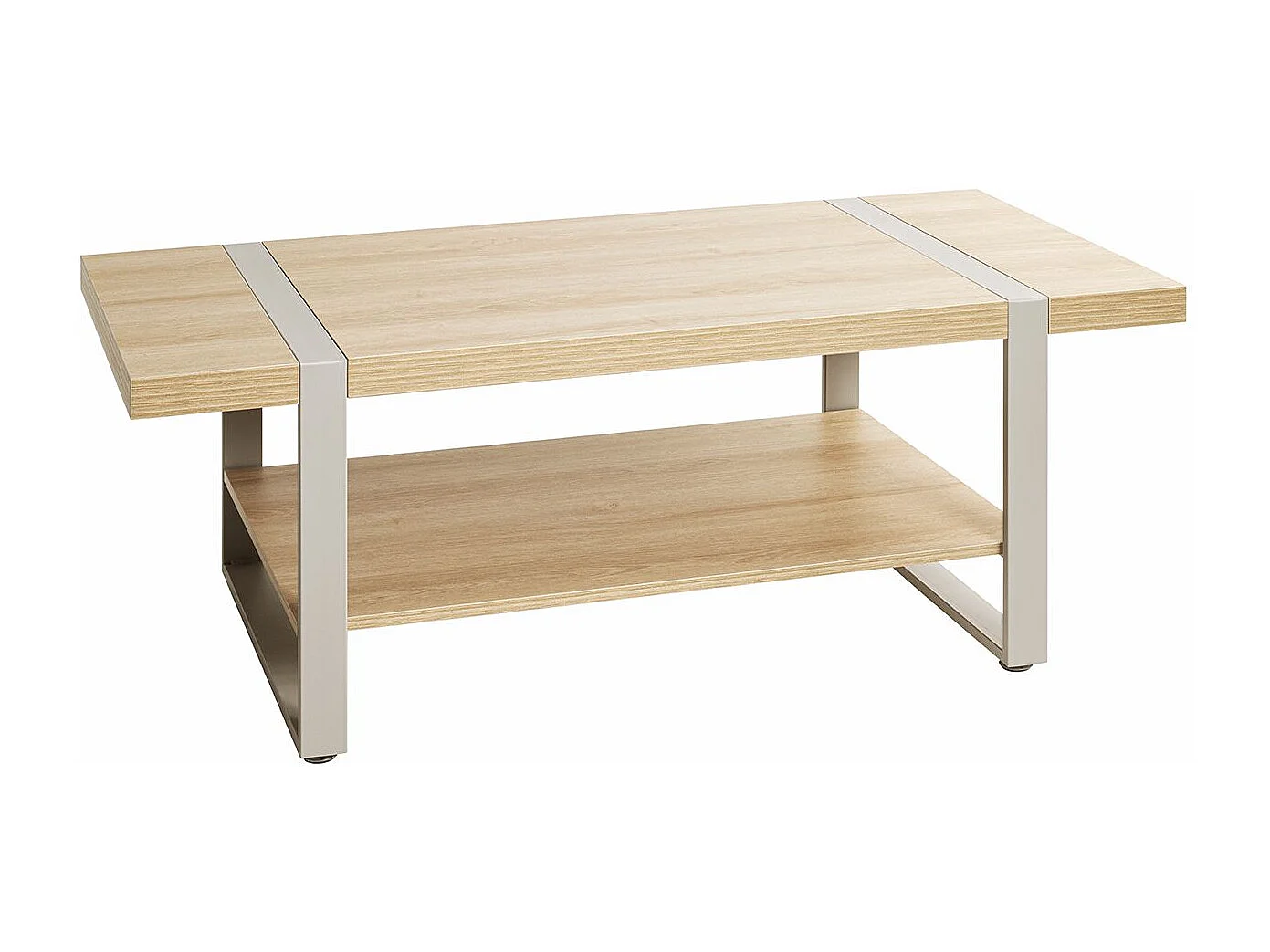 Table basse coloris Chêne naturel et métal gris - Longueur 120 x Profondeur 60 x Hauteur 45 cm