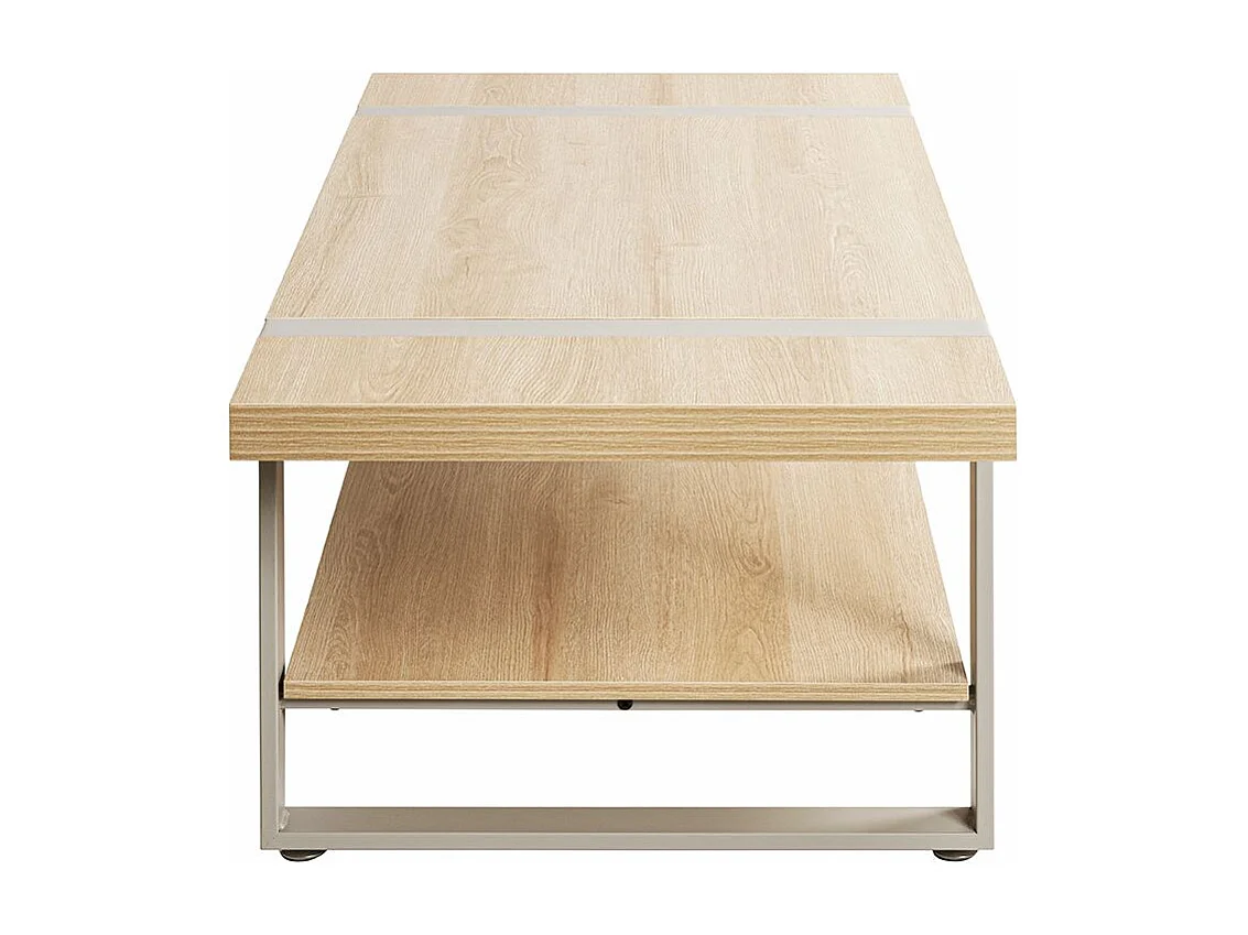 Table basse coloris Chêne naturel et métal gris - Longueur 120 x Profondeur 60 x Hauteur 45 cm