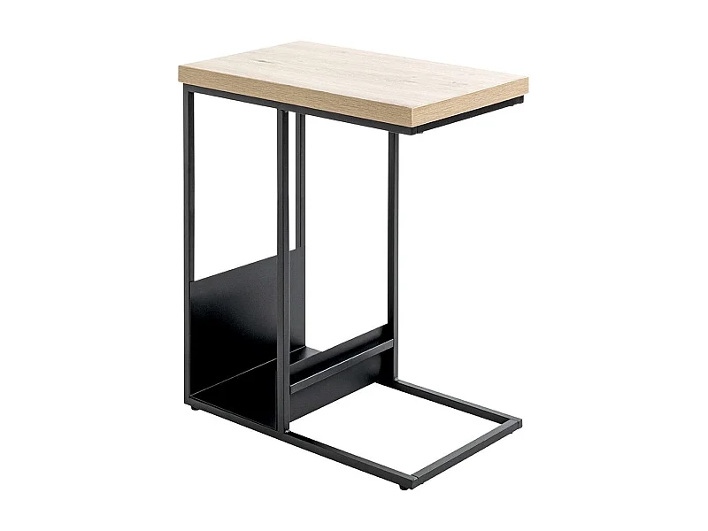Table d'appoint avec porte-revue integré coloris chêne / noir - Longueur 50 x Profondeur 30 x Hauteur 60 cm