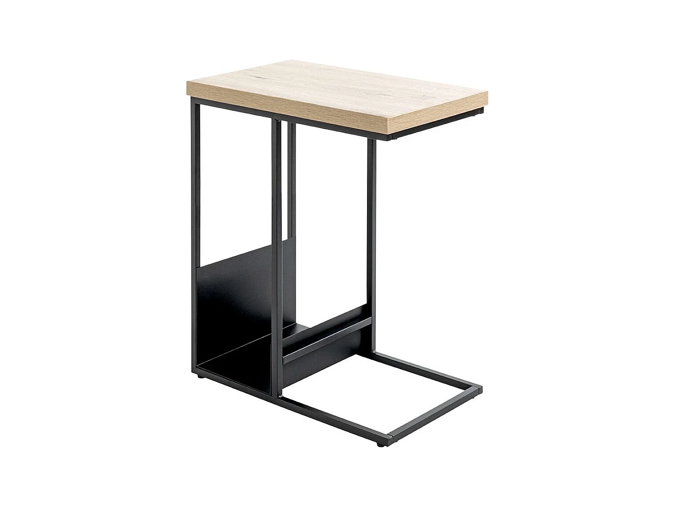 Table d'appoint avec porte-revue integré coloris chêne / noir - Longueur 50 x Profondeur 30 x Hauteur 60 cm