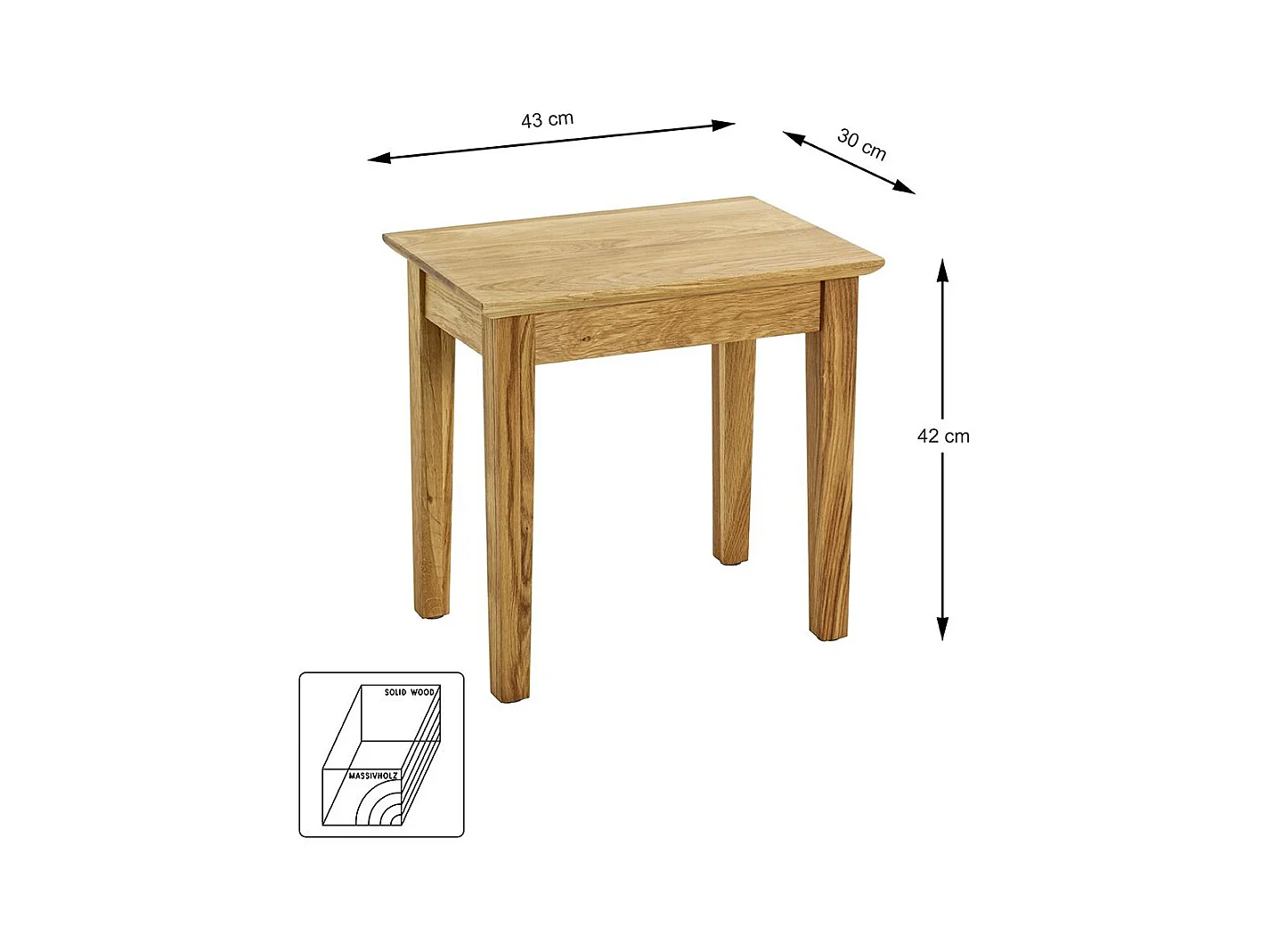 Table d'appoint en bois massif huilé coloris Chêne - Longueur 43 x Hauteur 42 x Profondeur 30 cm