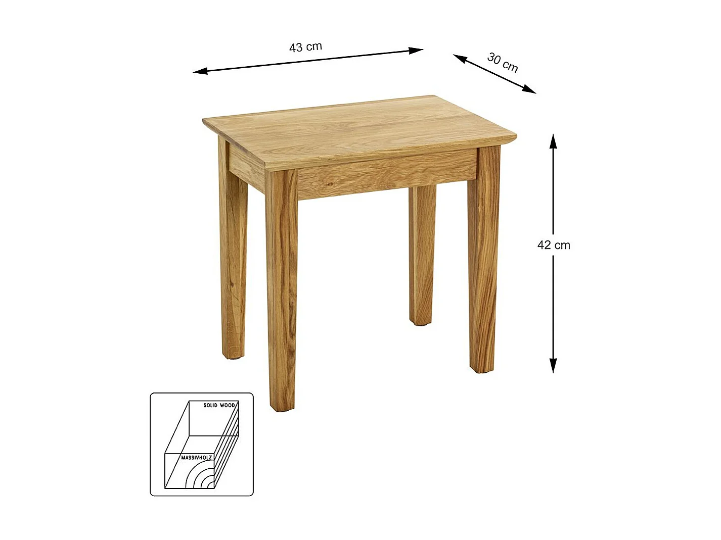 Table d'appoint en bois massif huilé coloris Chêne - Longueur 43 x Hauteur 42 x Profondeur 30 cm