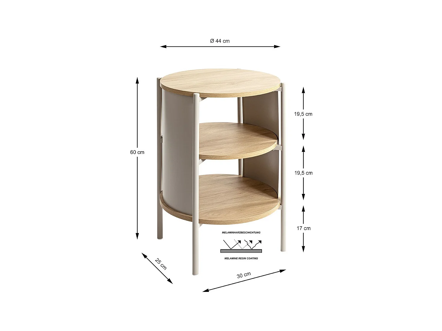 Table d'appoint Table basse coloris Chêne/gris - Diamètre 44 x Hauteur 60 cm