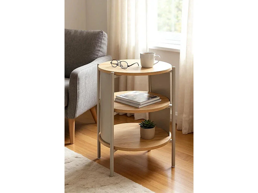 Table d'appoint Table basse coloris Chêne/gris - Diamètre 44 x Hauteur 60 cm