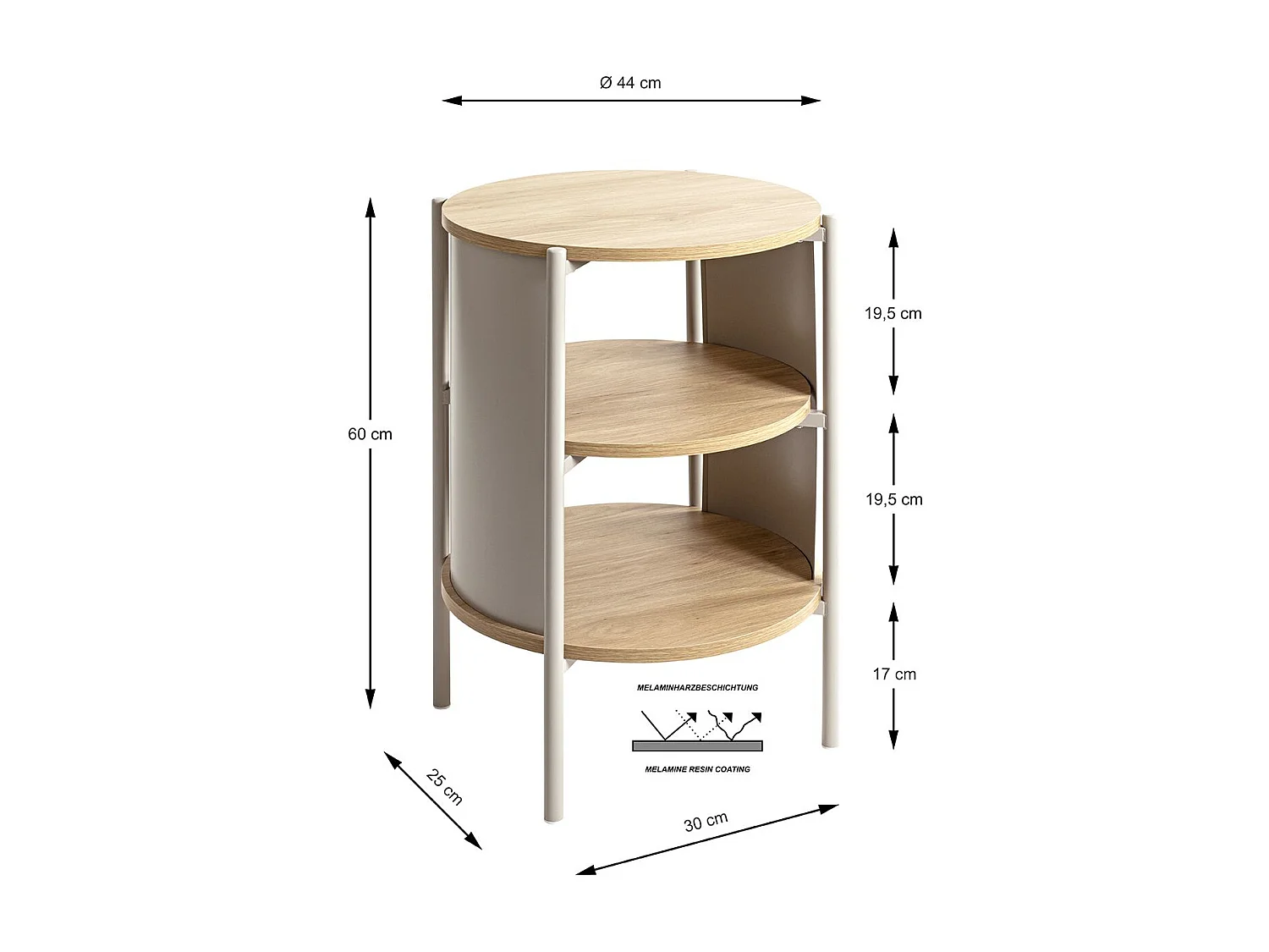 Table d'appoint Table basse coloris Chêne/gris - Diamètre 44 x Hauteur 60 cm