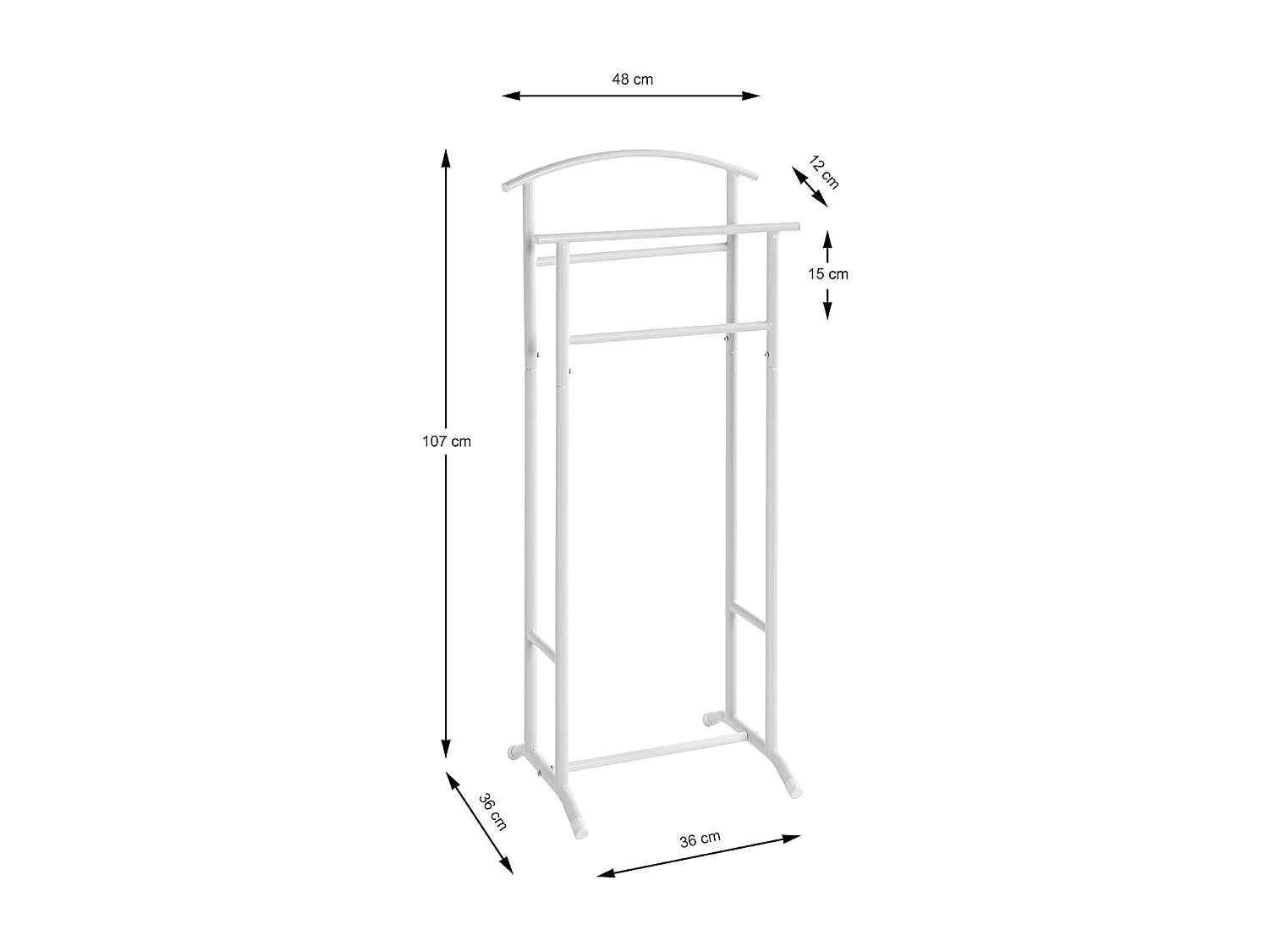 Valet de nuit double en métal Blanc - Longueur 48 x Hauteur 107 x Profondeur 36 cm