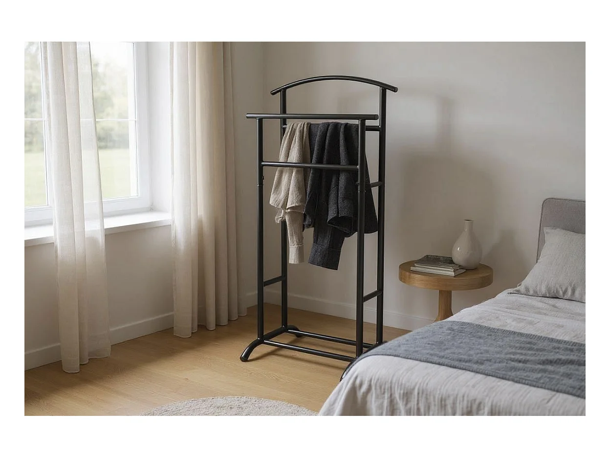 Valet de nuit double en métal Noir - Longueur 48 x Hauteur 107 x Profondeur 36 cm