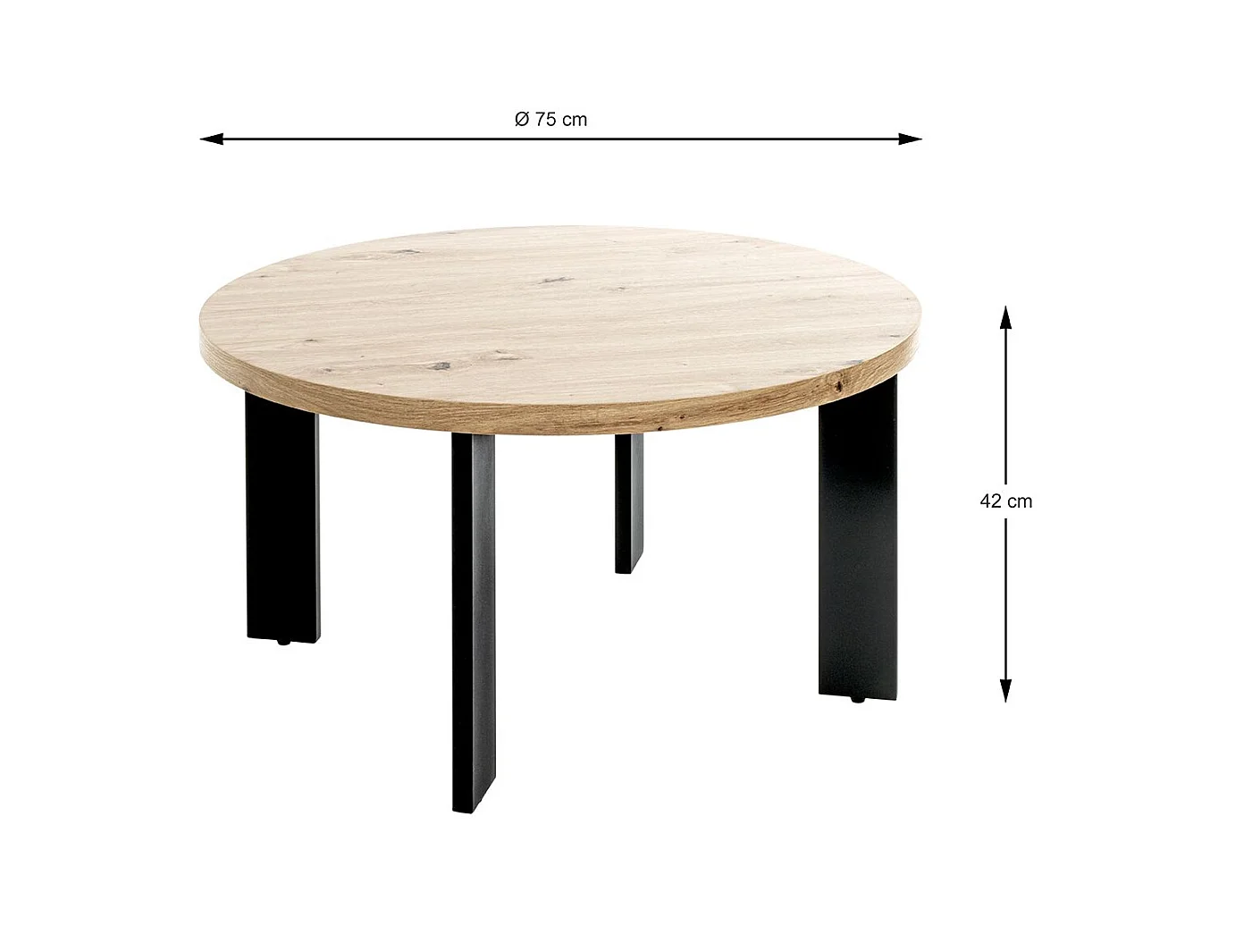 Table ronde Table basse coloris chêne et métal noir - Diamètre 75 x Hauteur 42 cm